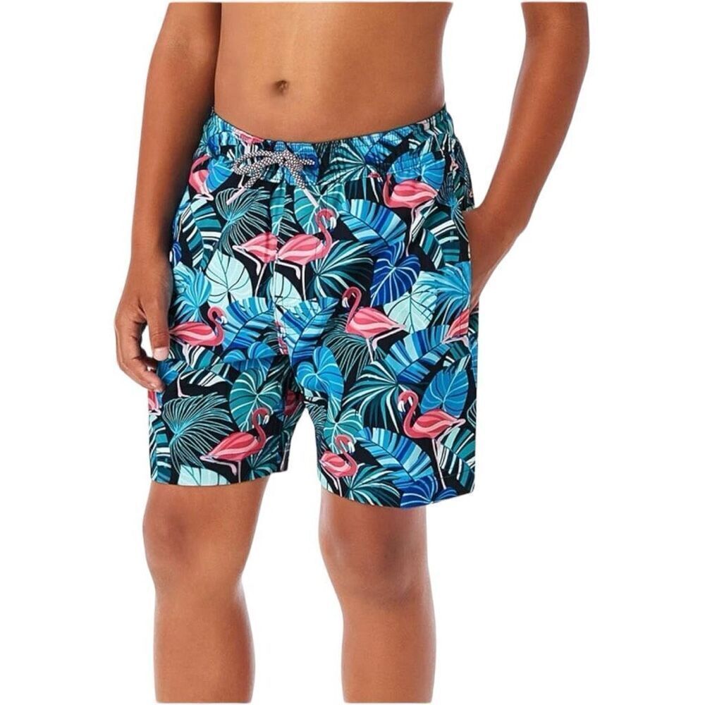NWT Mens Members Mark 4-Way Stretch SPF 50 Resort Flamingo Swimming Trunks - XXL